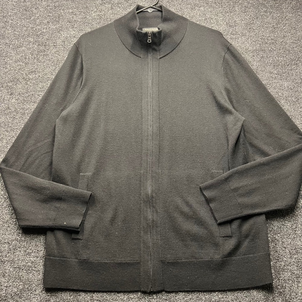 Banana Republic Mens Large Black 100% Merino Wool Full Zip Mock Neck Cardigan